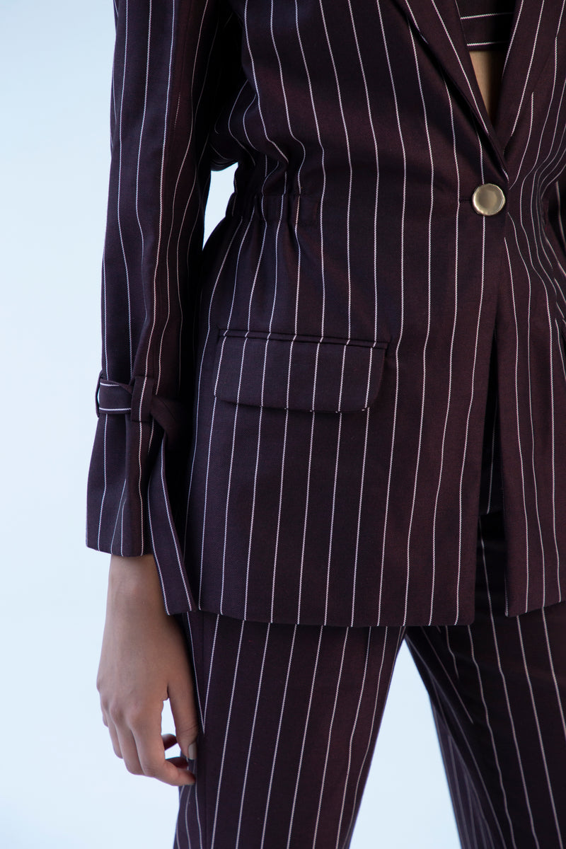 Maroon Pinstripe Blazer Set